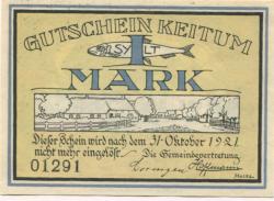 Keitum (heute: Sylt) - Gemeinde - - 31.10.1921 - 1 Mark 