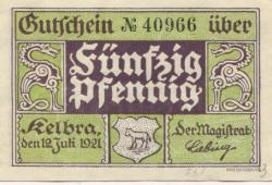 Kelbra - Stadt - 12.7.1921 - 50 Pfennig