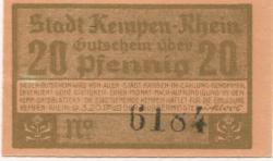 Kempen - Stadt - 9.3.1920 - 20 Pfennig