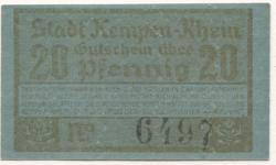 Kempen - Stadt - 9.3.1920 - 20 Pfennig