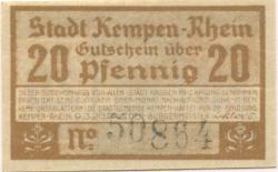 Kempen - Stadt - 9.3.1920 - 20 Pfennig