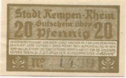 Kempen - Stadt - 9.3.1920 - 20 Pfennig