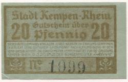 Kempen - Stadt - 9.3.1920 - 20 Pfennig