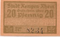 Kempen - Stadt - 9.3.1920 - 20 Pfennig
