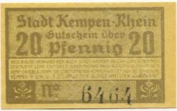 Kempen - Stadt - 9.3.1920 - 20 Pfennig