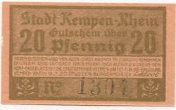 Kempen - Stadt - 9.3.1920 - 20 Pfennig