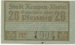 Kempen - Stadt - 9.3.1920 - 20 Pfennig
