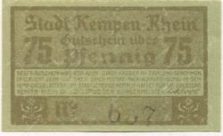 Kempen - Stadt - 9.3.1920 - 75 Pfennig