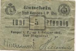 Kempen (heute: PL-Kepno) - Stadt - 1.2.1917 - 5 Pfennig 