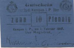 Kempen (heute: PL-Kepno) - Stadt - 1.2.1917 - 10 Pfennig