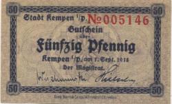 Kempen (heute: PL-Kepno) - Stadt - 1.5.1918 - 50 Pfennig