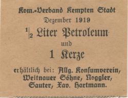Kempten - Kommunal-Verband - Dezember 1919 - 1/2 Liter Petroleum