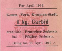 Kempten - Kommunal-Verband - April 1919 - 30.4.1919 - 1 kg Carbid