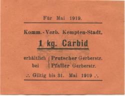 Kempten - Kommunal-Verband - Mai 1919 - 31.5.1919 - 1 kg Carbid