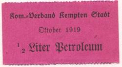 Kempten - Kommunal-Verband - Oktober 1919 - 1/2 Liter Petroleum
