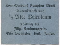 Kempten - Kommunal-Verband - November (1919) - 1/2 Liter Petroleum