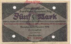 Kempten - Stadt - 2.11.1918 - 1.2.1919 - 5 Mark