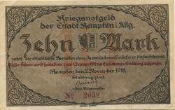 Kempten - Stadt - 2.11.1918 - 1.2.1919 - 10 Mark
