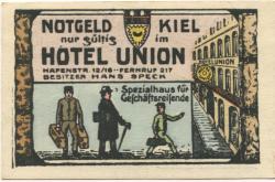 Kiel - Speck, Hans, Inhaber Hotel Union, Hafenstr. 12-16 - -- - 50 Pfennig 