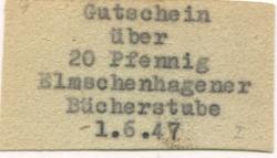Kiel-Elmschenhagen - Elmschenhagener Bücherstube, Leihbücherei A. D. Meyer, Preetzer Chaussee 111 - 1.6.1947 - 20 Pfennig