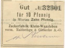 Klein-Wanzleben (heute: Wanzleben-Börde) - Zuckerfabrik, vormals Rabbethge & Giesecke AG - -- - 10 Pfennig 