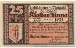 Kloster Zinna (heute: Jüterbog) - Stadt - 7.9.1920 - 25 Pfennig 