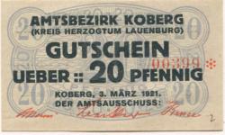 Koberg - Amtsbezirk - 3.3.1921 - 20 Pfennig 