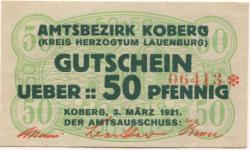 Koberg - Amtsbezirk - 3.3.1921 - 50 Pfennig 