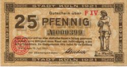 Köln - Stadt - 13.7.1921 - 25 Pfennig