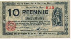Köln - Stadt - 31.12.1920 - 10 Pfennig