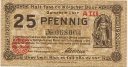 Köln - Stadt - 31.12.1920 - 25 Pfennig