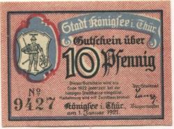Königsee - Stadt - 1.1.1921 - Ende 1922 - 10 Pfennig
