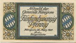 Königssee (heute: Schönau) - Gemeinde - 26.3.1921 - 25 Pfennig 