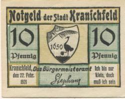 Kranichfeld - Stadt - 22.2.1921 - 10 Pfennig 