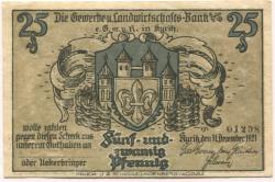 Kyritz - Gewerbe- und Landwirtschaftsbank eGmuH - 31.12.1921 - 25 Pfennig 