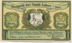 Labes (heute: PL-Lobez) - Stadt - Oktober 1921 - 50 Pfennig 
