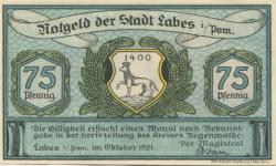 Labes (heute: PL-Lobez) - Stadt - Oktober 1921 - 75 Pfennig 