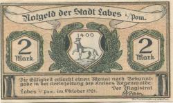 Labes (heute: PL-Lobez) - Stadt - Oktober 1921 - 2 Mark 