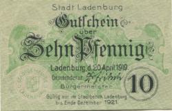 Ladenburg - Stadt - 20.4.1919 - Ende Dezember 1921 - 10 Pfennig 