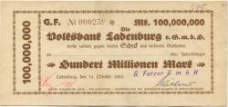 Ladenburg - Fetzer, G., GmbH - 11.10.1923 - 100 Millionen Mark 
