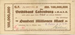 Ladenburg - Fetzer, G., GmbH - 11.10.1923 - 100 Millionen Mark 