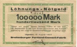 Lägerdorf - Breitenburger Portland Cement Fabrik - 15.8.1923 -15.9.1923 - 100000 Mark 