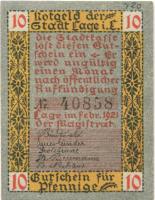 Lage - Stadt - Februar 1921 - 10 Pfennig 