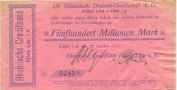 Lahr - Rheinische Creditbank, Filiale Lahr - 18.10.1923 - 500 Millionen Mark 