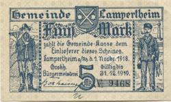 Lampertheim - Gemeinde - 1.11.1918 - 31.12.1919 - 5 Mark 