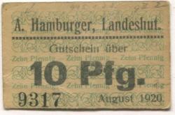 Landeshut (heute: PL-Kamienna Góra) - Hamburger, Albert, Mechanische Leinen-Weberei - August 1920 - 10 Pfennig 