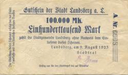 Landsberg - Stadt - 9.8.1923 - 100000 Mark