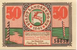 Landsberg (heute: PL-Gorzów Slaski) - Stadt - 20.3.1921 - 1.3.1922 - 50 Pfennig