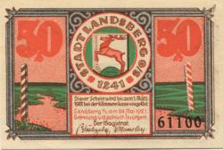 Landsberg (heute: PL-Gorzów Slaski) - Stadt - 24.5. 1921 - 1.3.1922 - 50 Pfennig