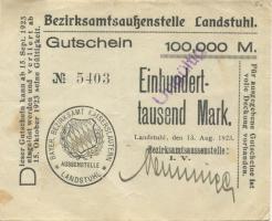 Landstuhl - Bayerisches Bezirksamt Kaiserslautern, Außenstelle Landstuhl - 13.8.1923 - 15.10.1923 - 100000 Mark